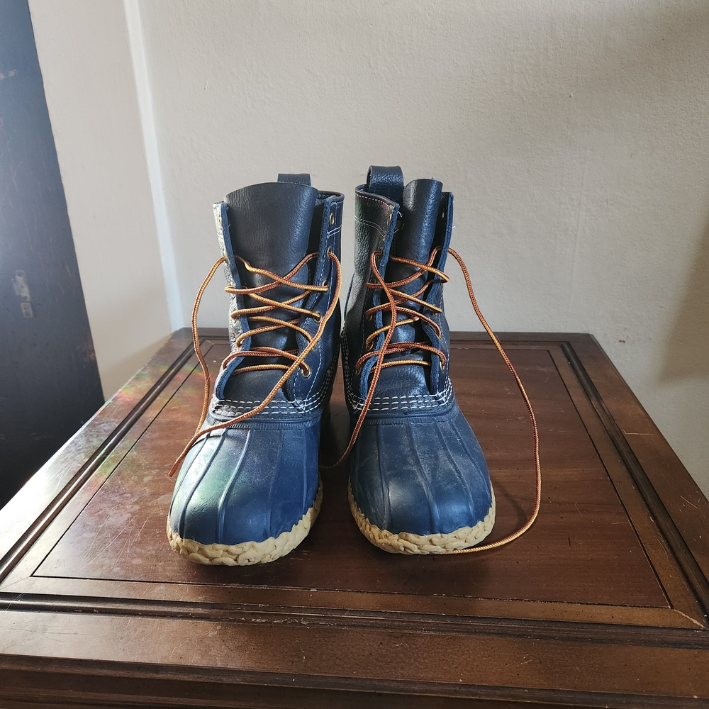 L.L. Bean Blue Ankle Boots with Tan Laces